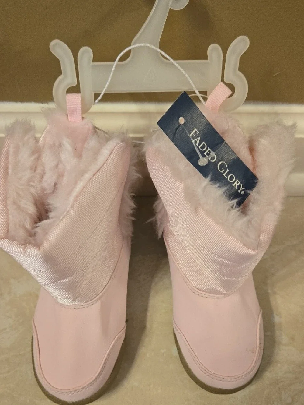 NWT Faded Glory Light Pink Faux Fur Quilted Boots INFANT 5